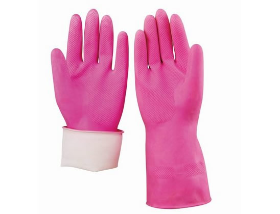 粉色噴絨家用乳膠手套